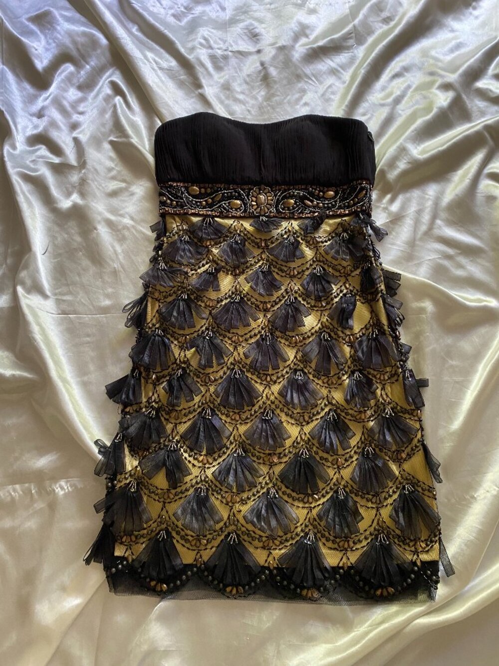 Vintage y2k Sue Wong Black Beaded Strapless Mini Gatsby Dress Size 4 Party